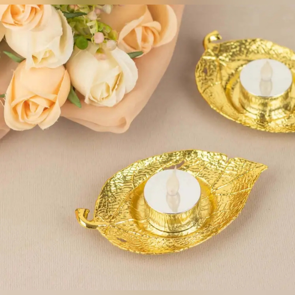 Metallic Leaf Style Candle Holder - One